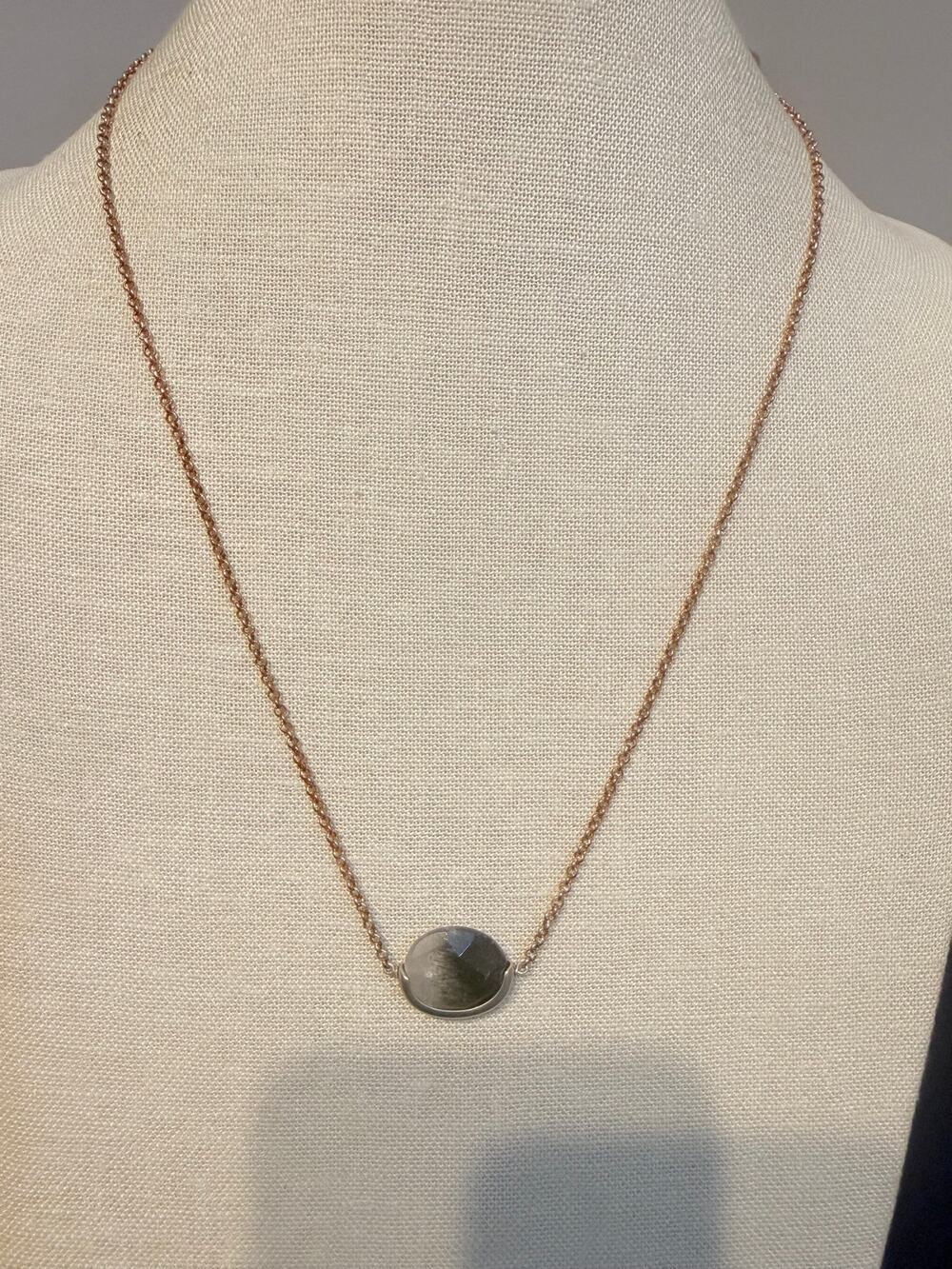 Vintage Gray Stone Pendant Necklace 24”